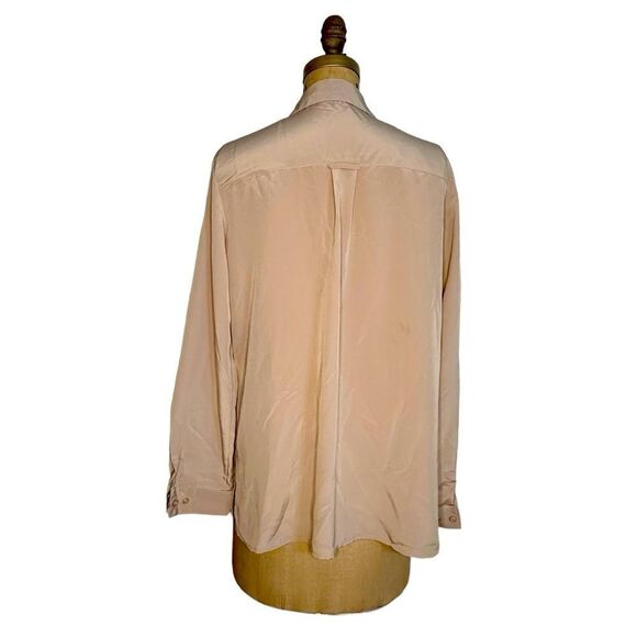 Cream Beige Elementz Silky Long Sleeve Button Down Blouse Shirt Size Large - Picture 3 of 11